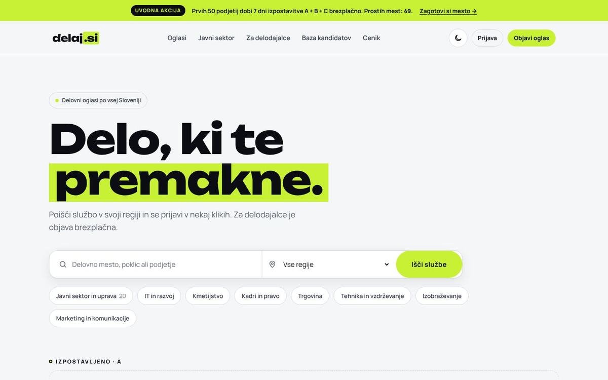 Delaj.si, posnetek zaslona