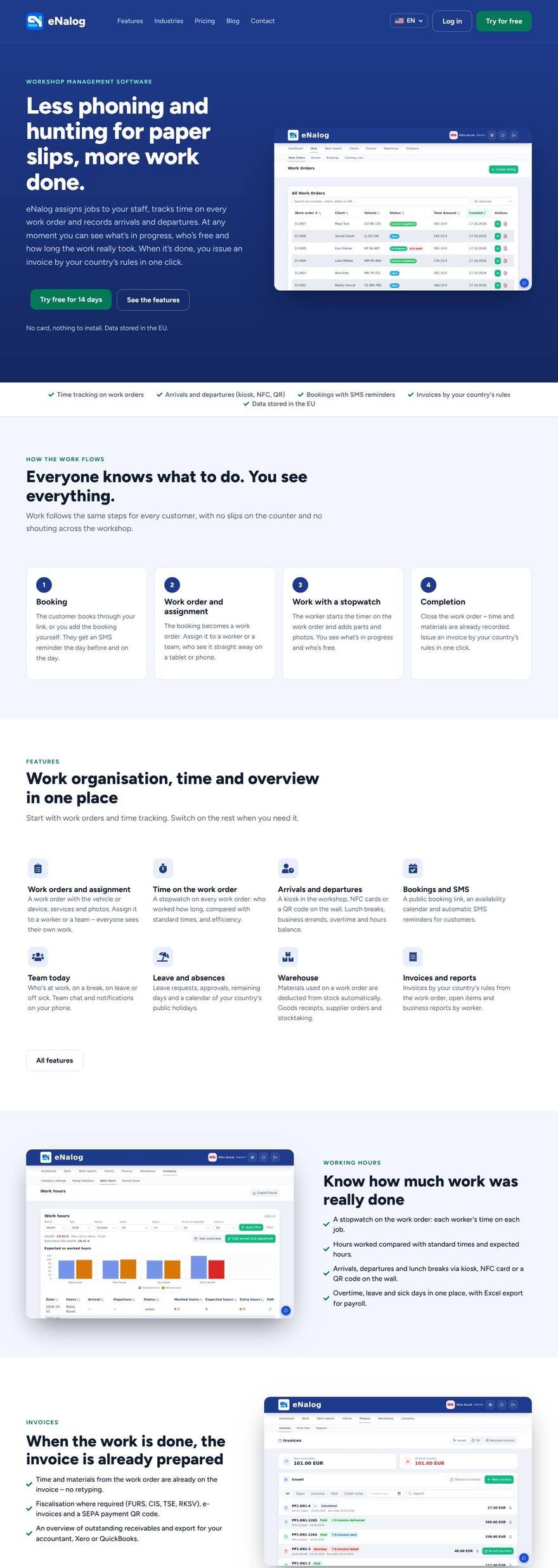 Workshop management software eNalog: screenshot