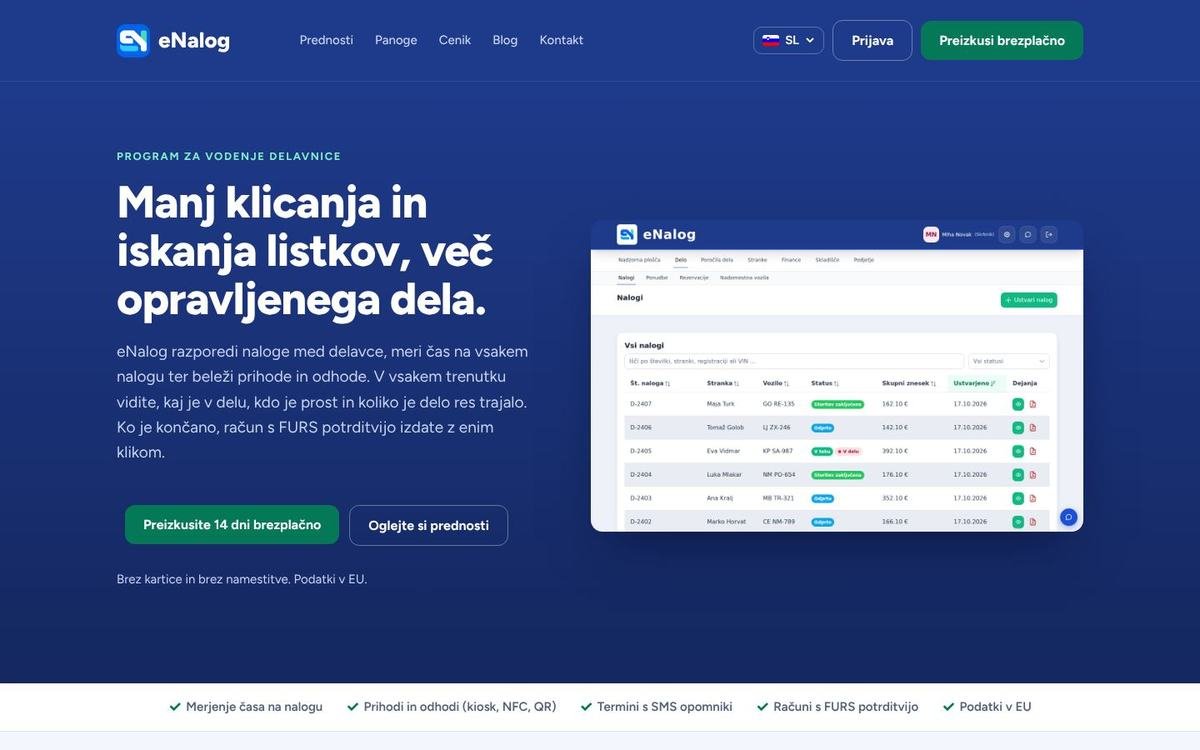 eNalog, posnetek zaslona