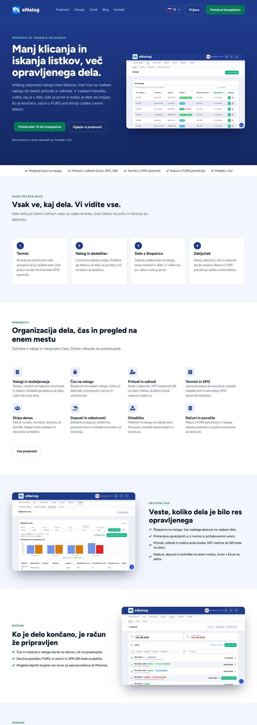 Program za vodenje delavnice eNalog: posnetek zaslona